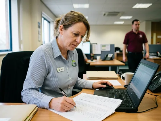 Account manager checking a staff list against a printed sheet