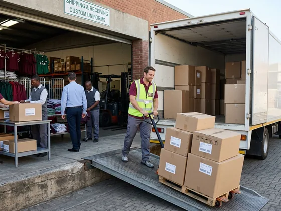Cartons labelled by site being loaded onto a truck