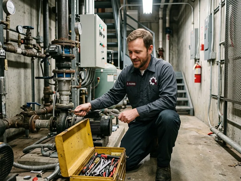 Maintenance technician in a work shirt in a plant room
