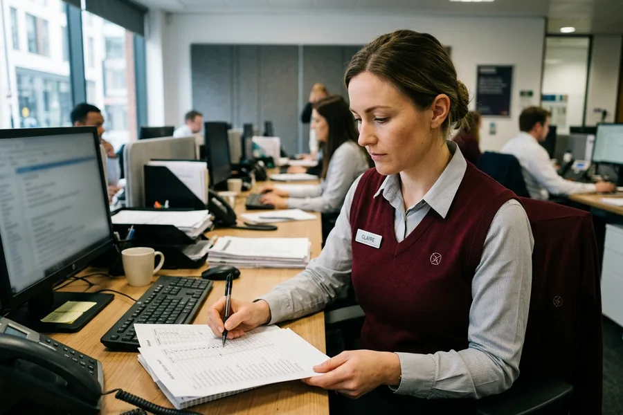 Account manager ticking off sites on a printed weekly status sheet