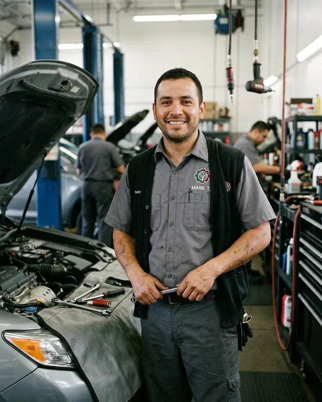 Auto technician in an embroidered work shirt
