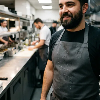 Water drops on a coated apron face