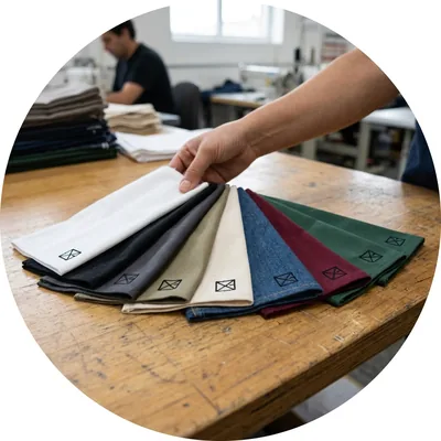 Row of apron fabric colour swatches