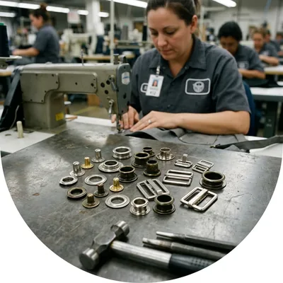 Set of apron rivets, grommets and sliders in several finishes