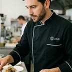 Black chef coat with contrast piping