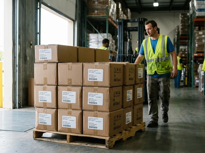 Cartons of safety vests packed and labelled per job site