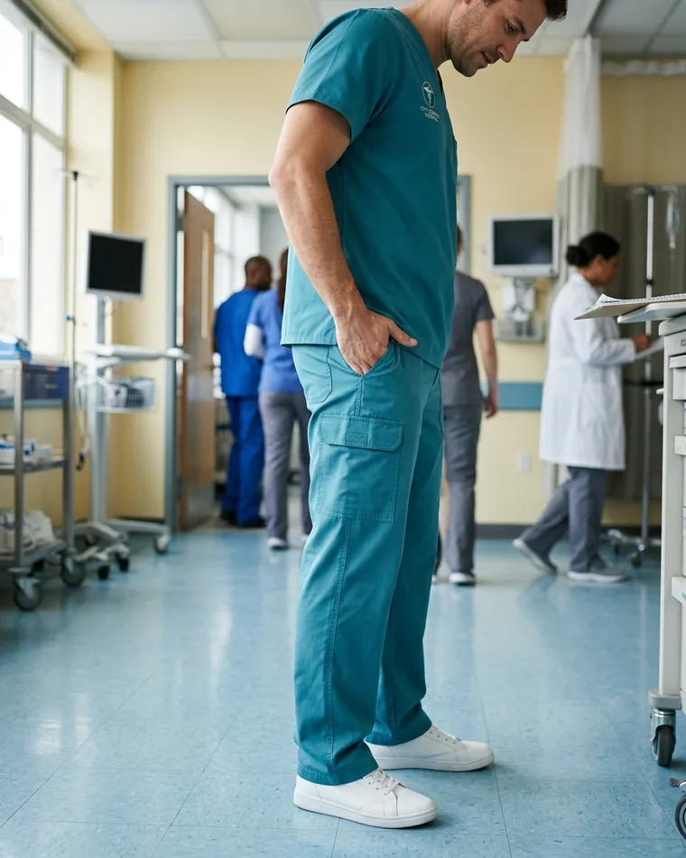 Cargo scrub pants with side pockets in teal