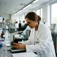 Laboratory staff member in a white lab coat