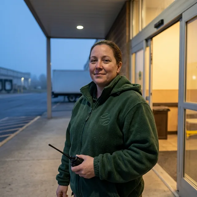 Store employee in a brand-colour fleece jacket