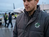 Closed storm flap with the chest logo fully clear of it