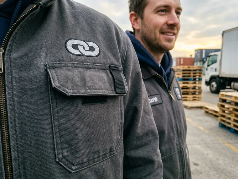 Radio pocket and mic tab on a jacket chest