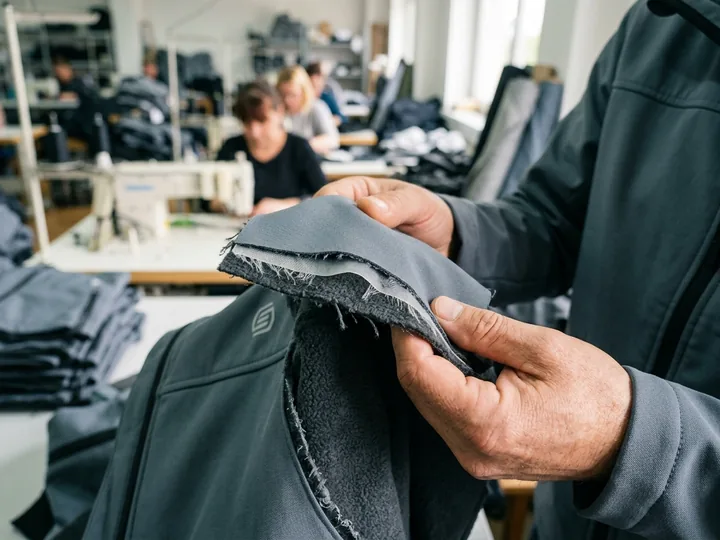 Cut edge of three-layer bonded softshell fabric