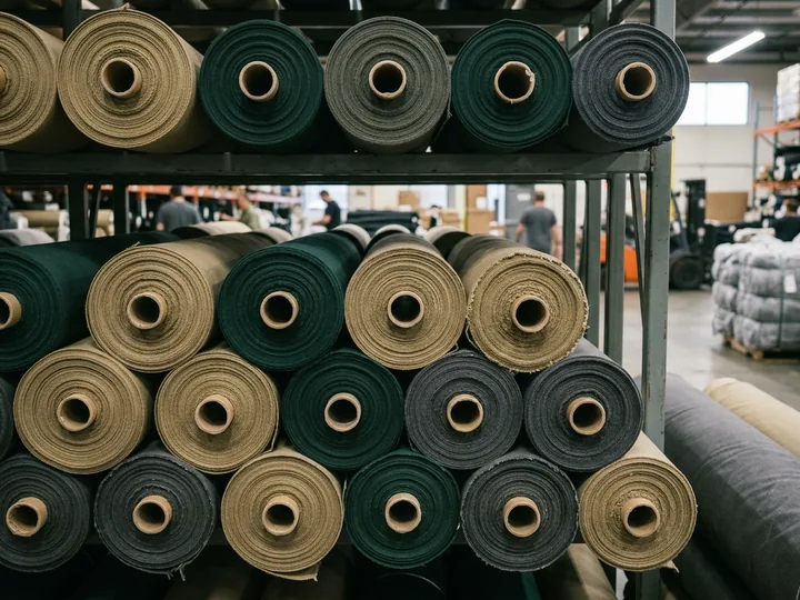 Rolls of poly-cotton twill and cotton duck shell fabric