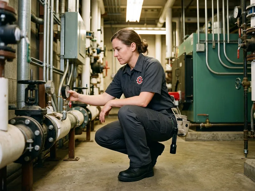 Facility technician in a work shirt