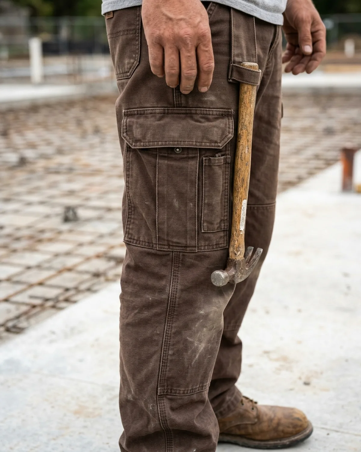 Bellows cargo pocket, rule pocket and a hammer handle in the hammer loop