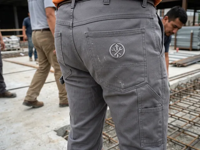 Embroidered logo on the right back pocket of work pants