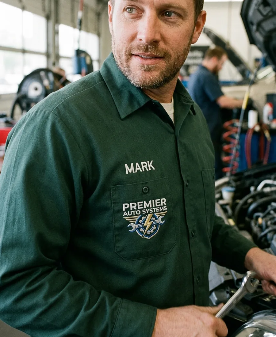 Poly-cotton work shirt with chest embroidery and an embroidered name