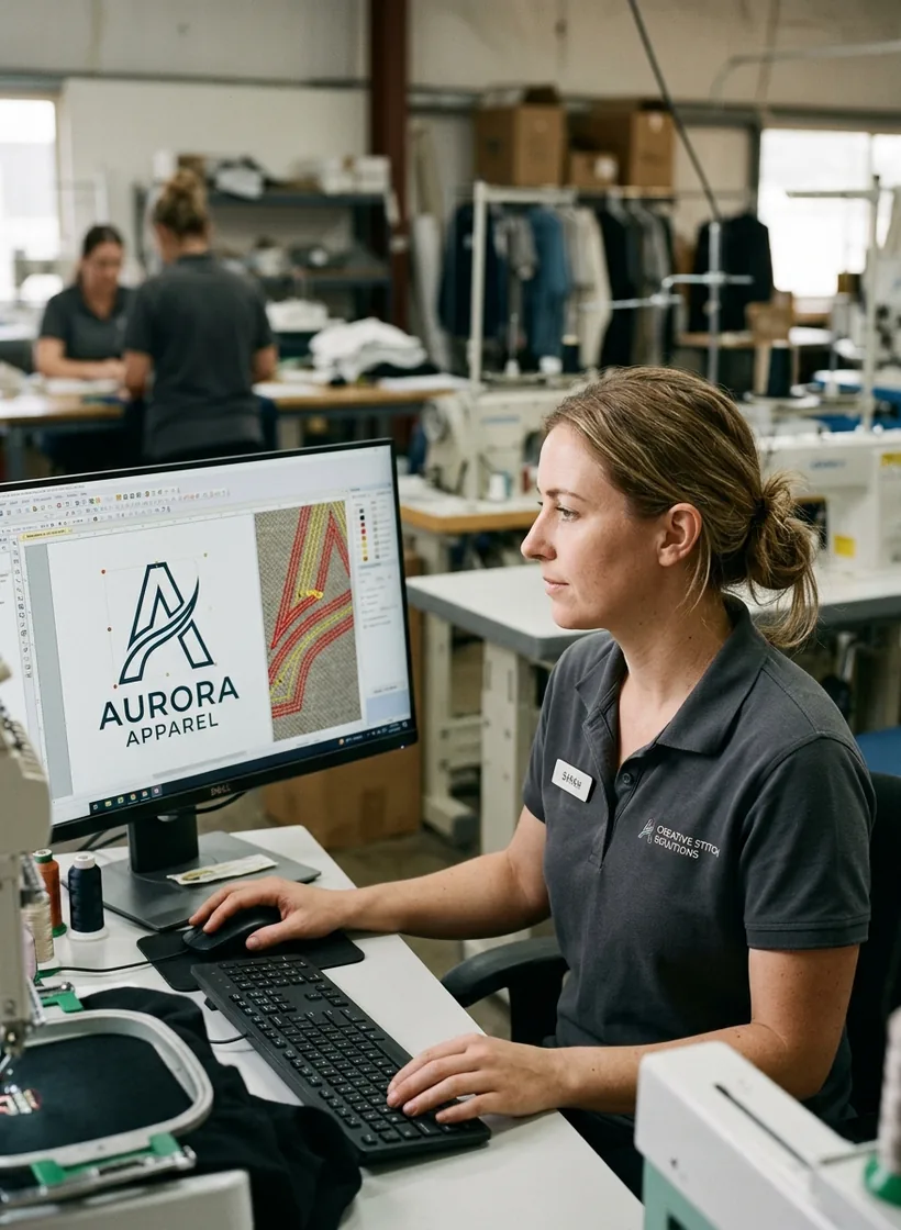 Digitizer converting a company logo to stitch paths on screen