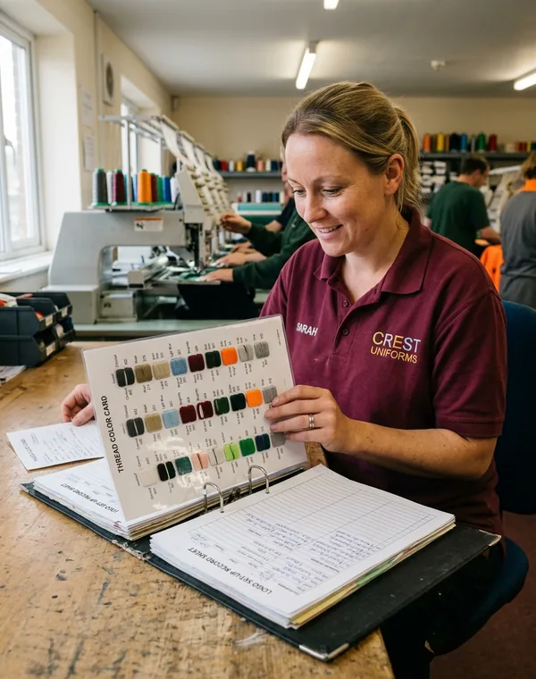 Binder of logo set-up records with a thread colour card