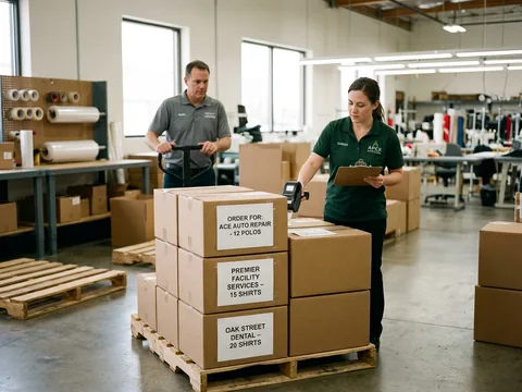 Cartons sorted and labelled per shop