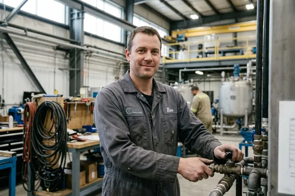 Plant worker in coveralls