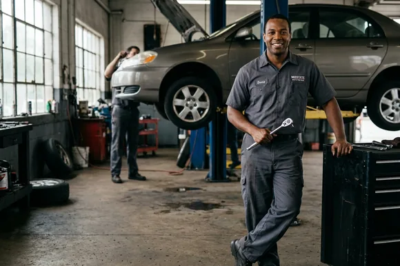 Mechanic in a full matching uniform