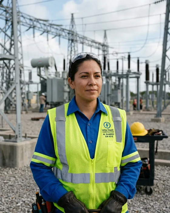 FR hi-vis vest worn over an FR shirt by an electrical worker