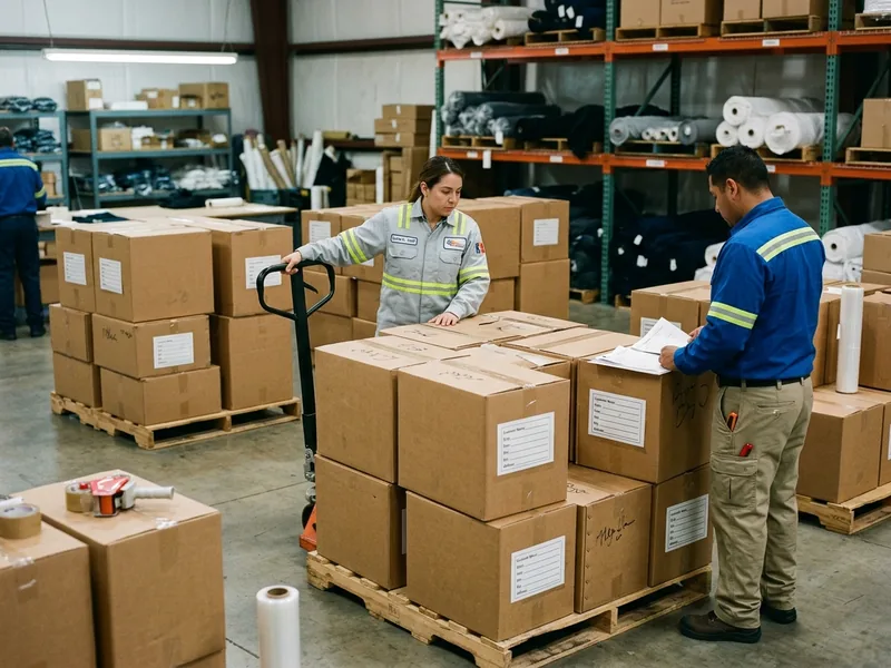 Cartons sorted by service yard with yard and worker names on the carton labels
