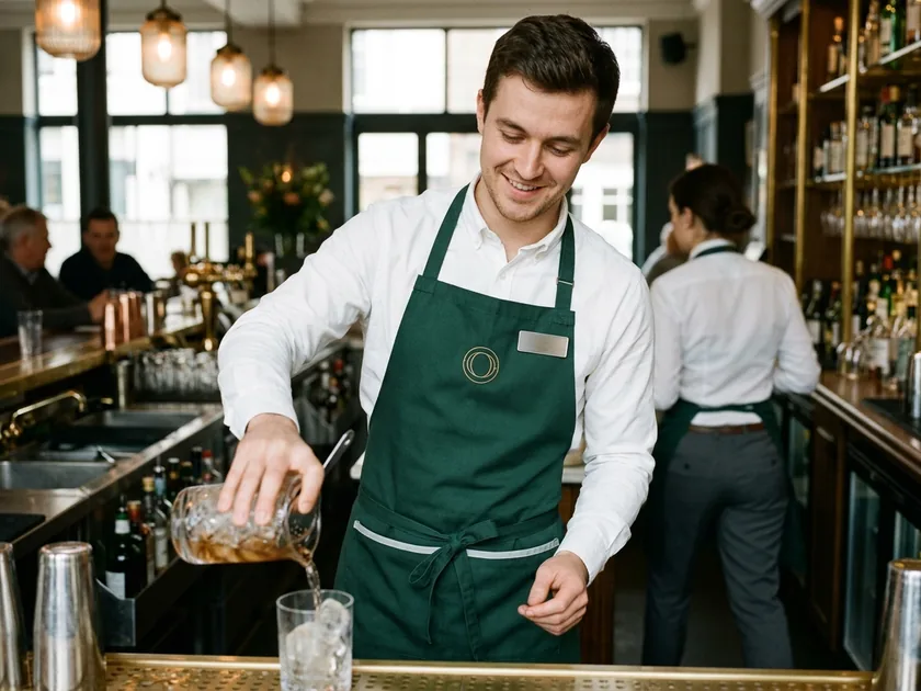 Bartender in a bistro apron