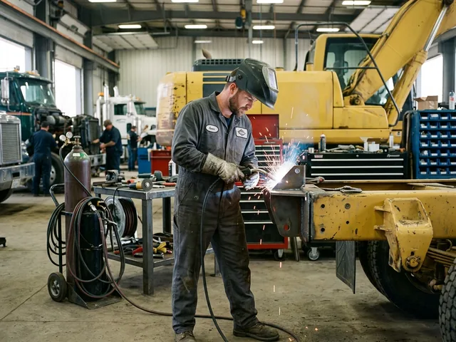 Welder in a flame-resistant coverall at a welding station