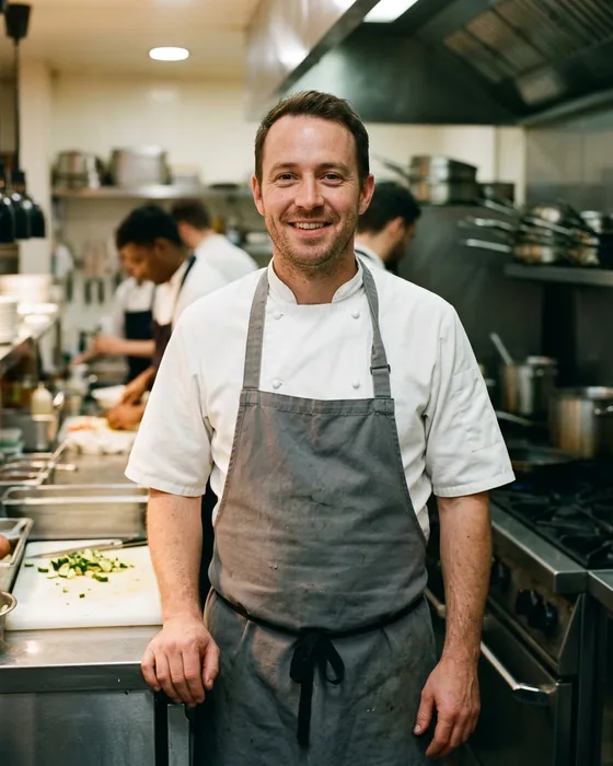Chef in a chef coat and apron