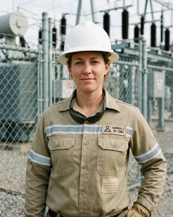 Electrician in an FR shirt and hard hat