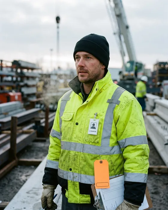 Outdoor worker in an insulated work jacket