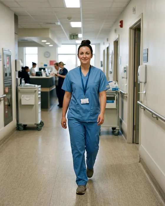Nurse in scrubs on a ward