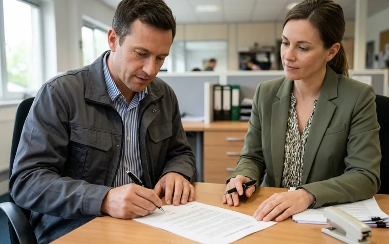 Two people signing a confidentiality agreement at a desk