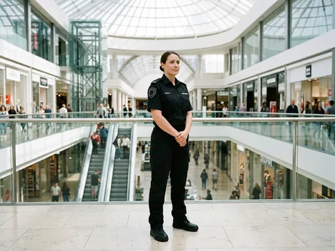 Shopping centre security officer on duty in the atrium