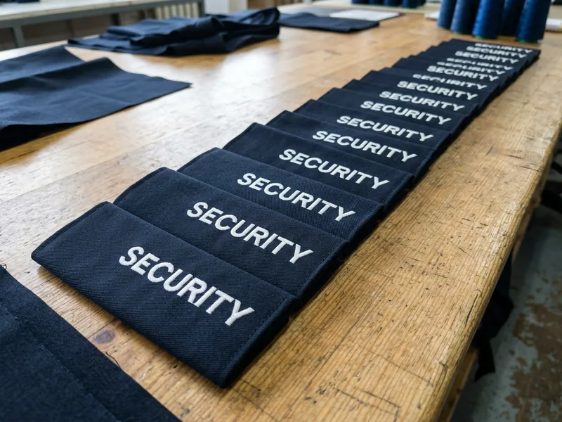 Row of twill epaulette slides embroidered with SECURITY