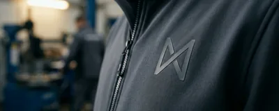 The same logo in low-temperature transfer film on softshell