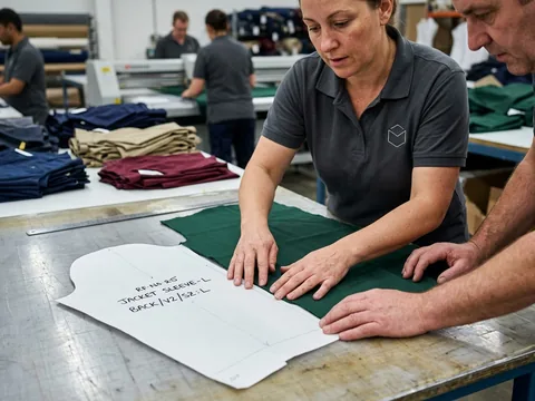 A cut panel edge lined up against the paper pattern