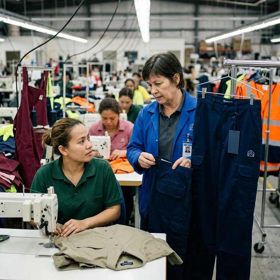 Line QC pulling a piece from a sewing operator to check it against the approved sample